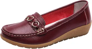 AMDBEL Flats Shoes Women Dressy Comfortable Women's Leather Casual Penny Loafers Slip-On Walking Driving Boat Flat Shoes