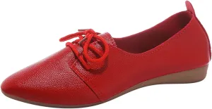 AMDBEL Flats Shoes Women Dressy Comfortable Women's Vintage Oxford Shoe Perforated Lace-Up Pointed Toe Leather Brogues Shoe
