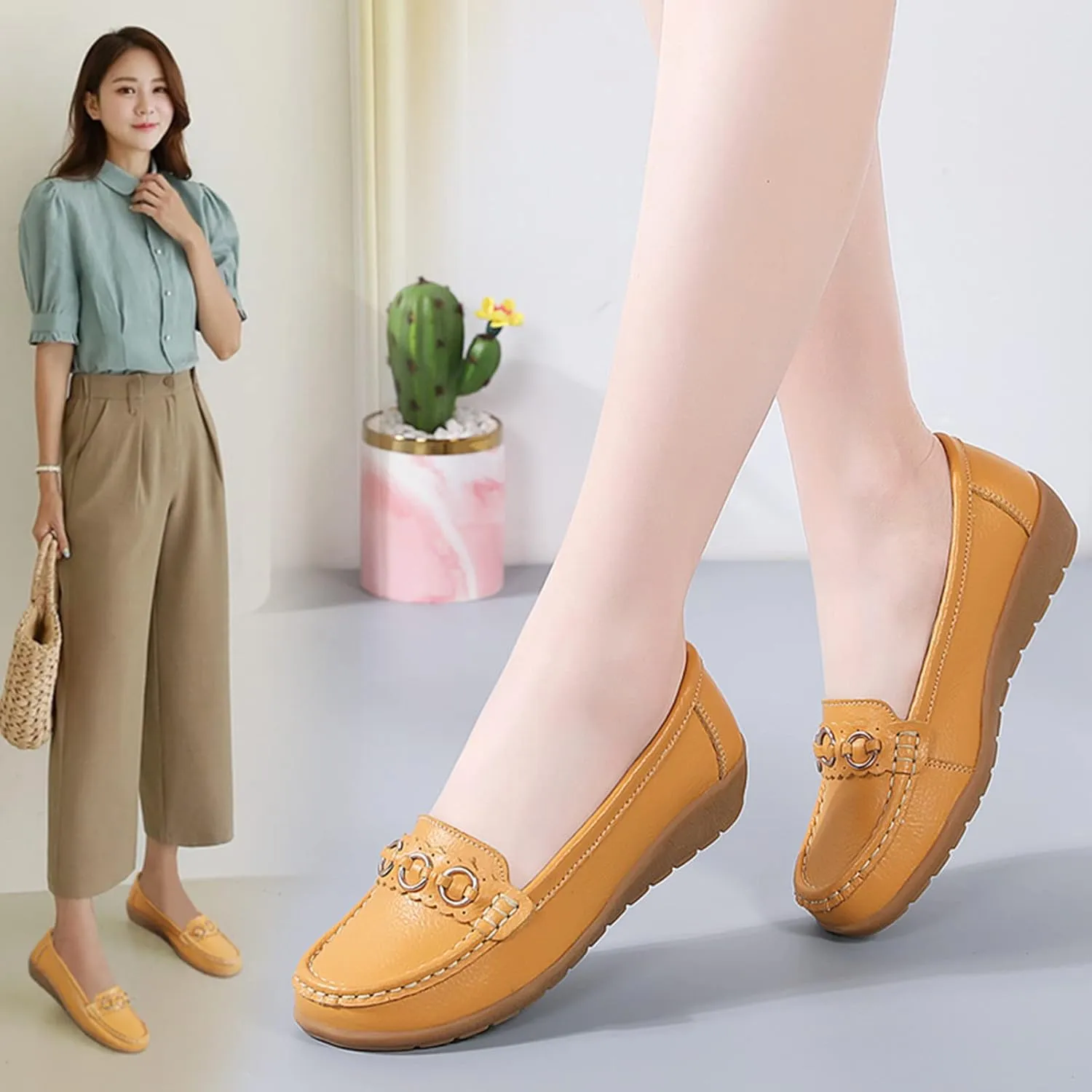 AMDBEL Leather Loafers for Women 2024, Womens Leather Loafers Classic Penny Loafers for Women Fashion Driving Moccasins Women
