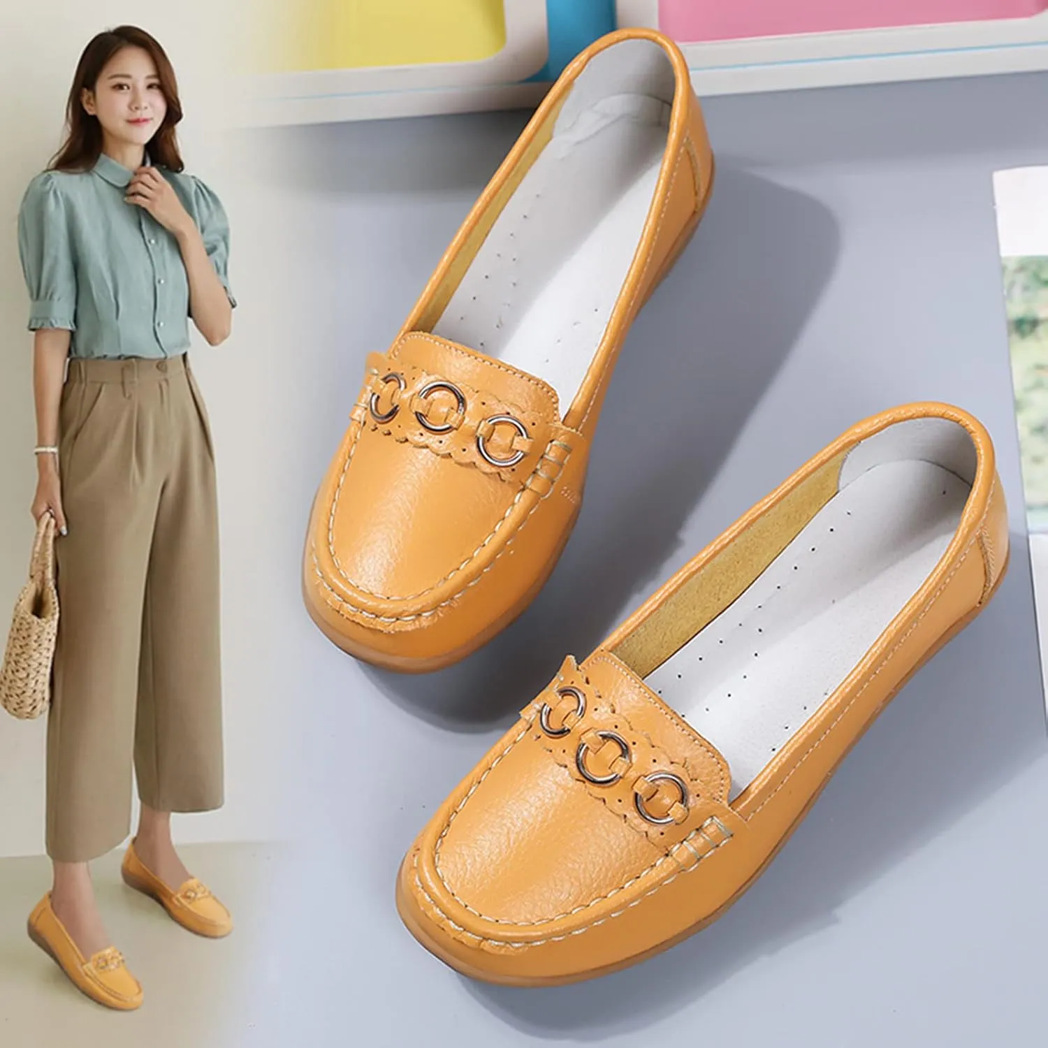 AMDBEL Leather Loafers for Women 2024, Womens Leather Loafers Classic Penny Loafers for Women Fashion Driving Moccasins Women