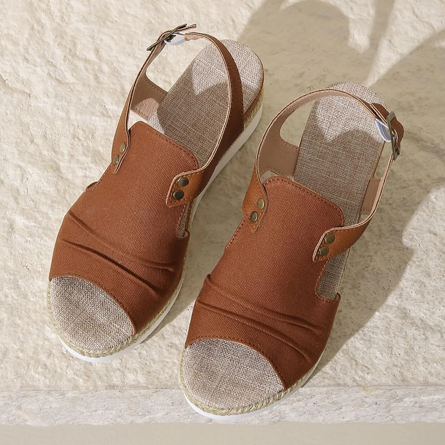 AMDBEL Wedge Sandals for Women Dressy Summer Platform Espadrilles Fish Mouth Sandals Comfy Ankle Strap Casual Sandals Shoes