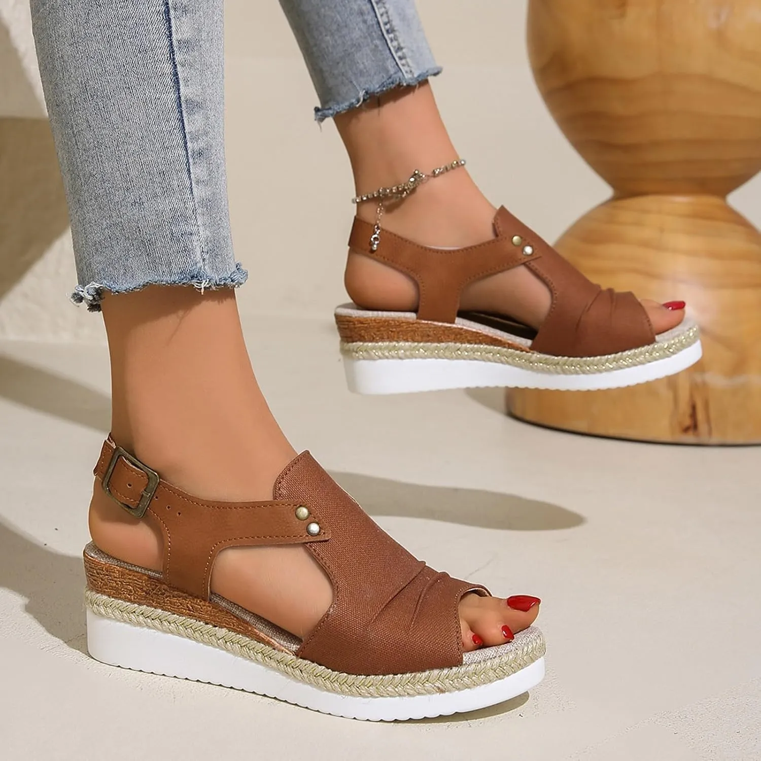 AMDBEL Wedge Sandals for Women Dressy Summer Platform Espadrilles Fish Mouth Sandals Comfy Ankle Strap Casual Sandals Shoes