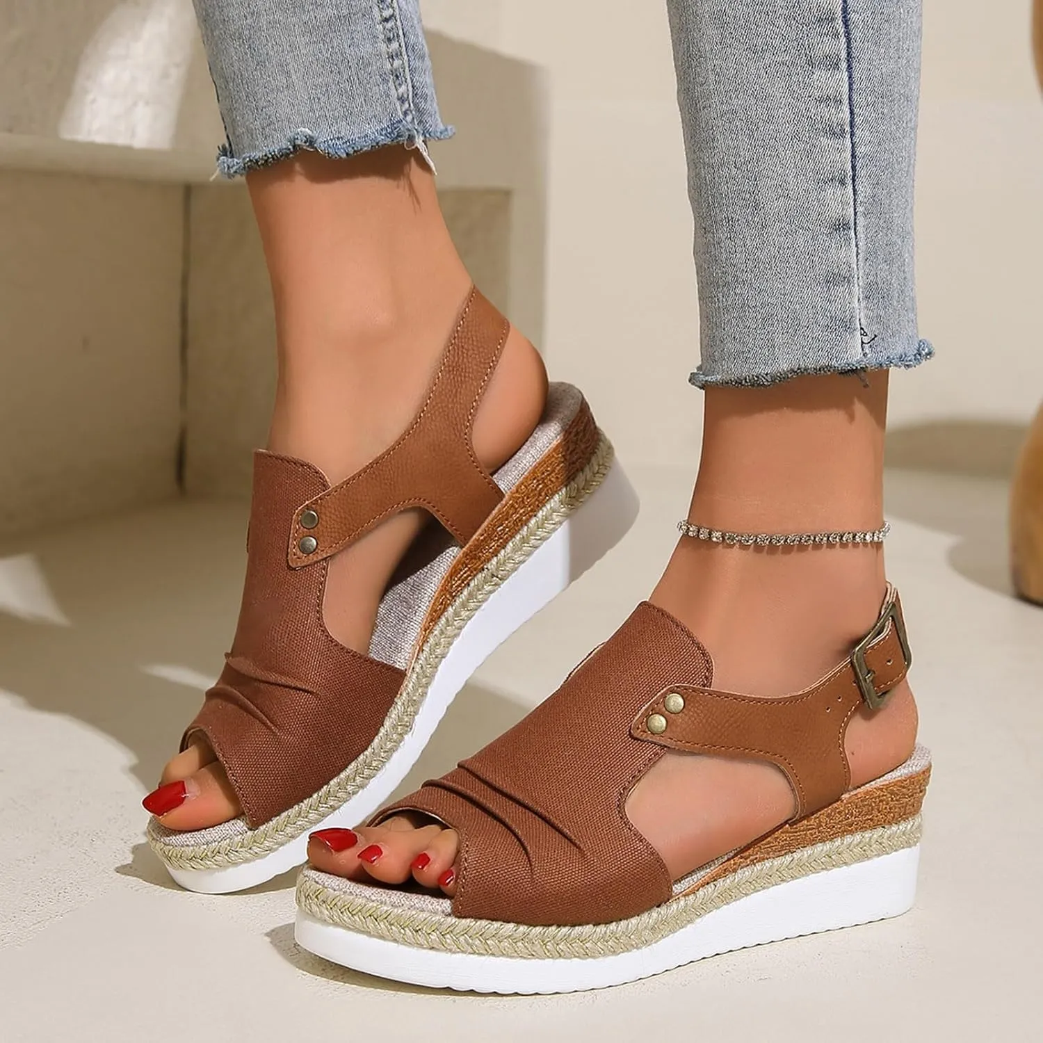 AMDBEL Wedge Sandals for Women Dressy Summer Platform Espadrilles Fish Mouth Sandals Comfy Ankle Strap Casual Sandals Shoes
