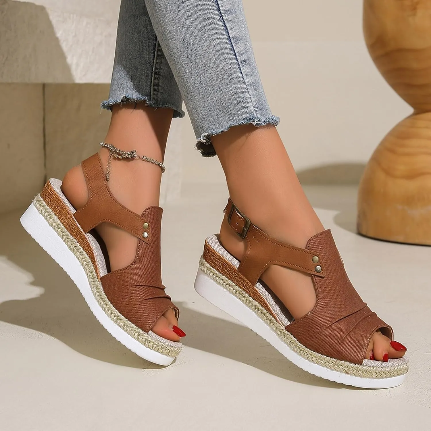 AMDBEL Wedge Sandals for Women Dressy Summer Platform Espadrilles Fish Mouth Sandals Comfy Ankle Strap Casual Sandals Shoes