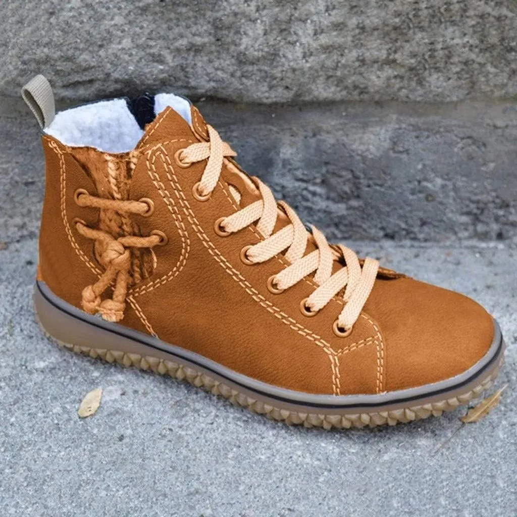 Ankle Boots for Women Fashion Lace Up Zipper Booties Arch Support Low Heel Boots Leather Casual Walking Bootie