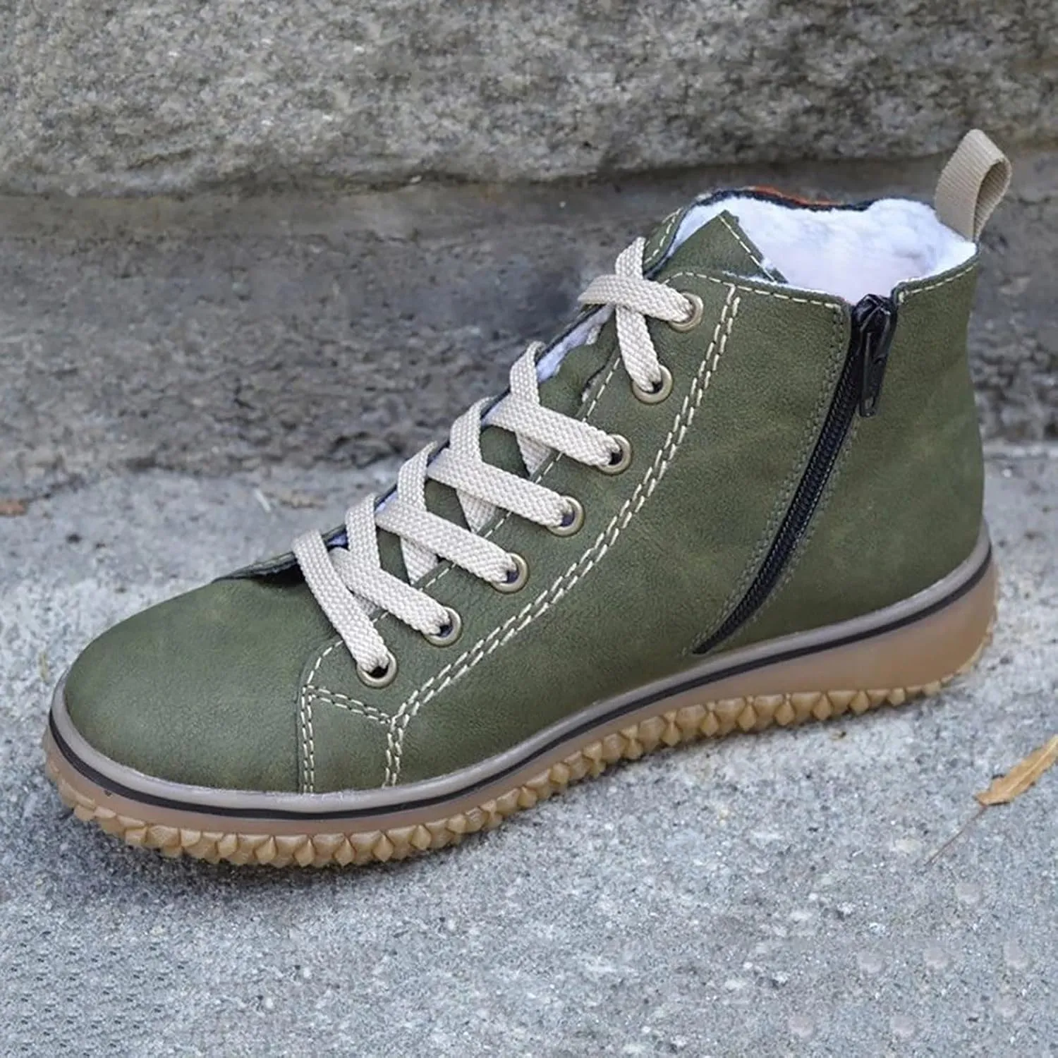 Ankle Boots for Women Fashion Lace Up Zipper Booties Arch Support Low Heel Boots Leather Casual Walking Bootie