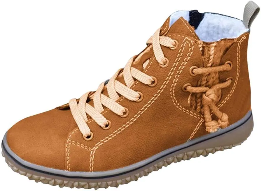 Ankle Boots for Women Fashion Lace Up Zipper Booties Arch Support Low Heel Boots Leather Casual Walking Bootie