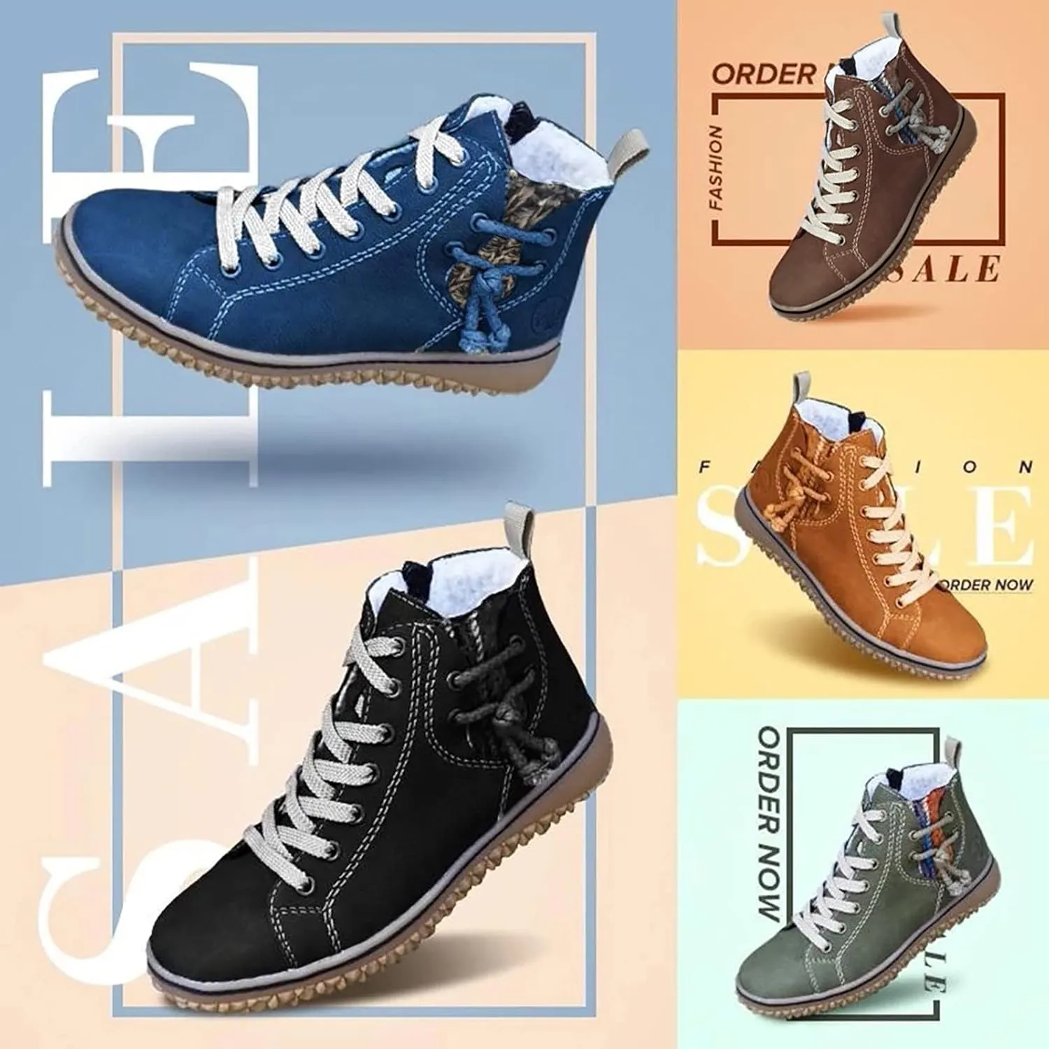Ankle Boots for Women Fashion Lace Up Zipper Booties Arch Support Low Heel Boots Leather Casual Walking Bootie