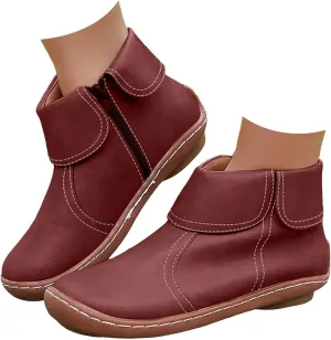 Ankle Boots for Women No Heel Dressy Vintage Leather Side Zipper 2024 Arch Support New Damping Boots Shoes Leather Booties