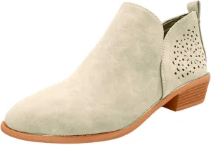 Ankle Boots for Women V Side Slip On Casual Low Heel Perforated Stacked Chelsea Chunky Booties Western Cutout Shoes