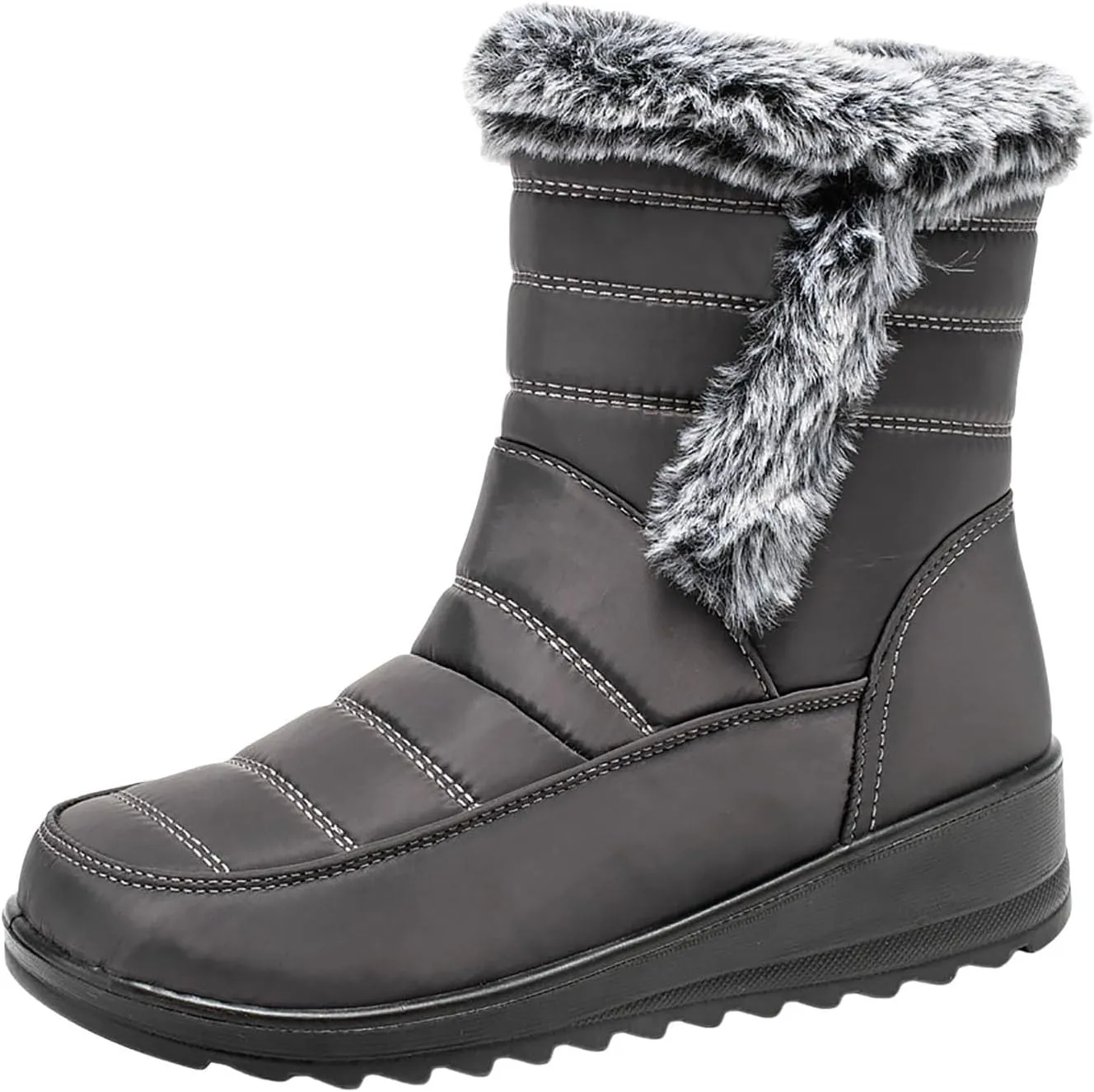 Ankle Boots for Women Warm Fur Lined Winter Snow Boots Outdoor Comfortable Flat Booties Leather Round Toe Booties