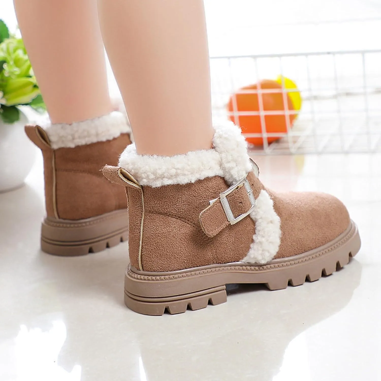 Boots for Girls Snow Boots Kids Winter Slip on Comfort Warm Puffy Faux Fur Lined Ankle Shoes for Little/Big Kid