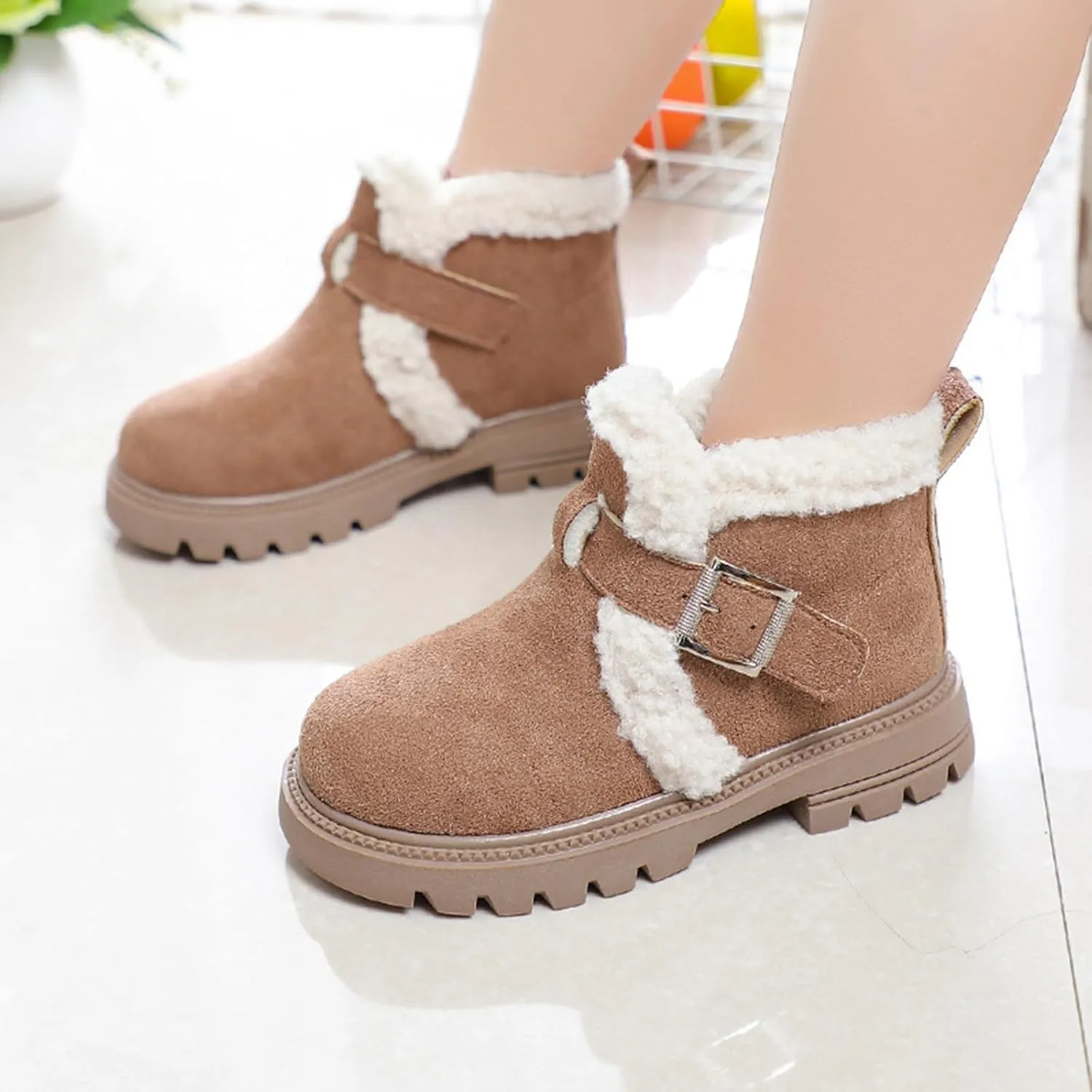 Boots for Girls Snow Boots Kids Winter Slip on Comfort Warm Puffy Faux Fur Lined Ankle Shoes for Little/Big Kid