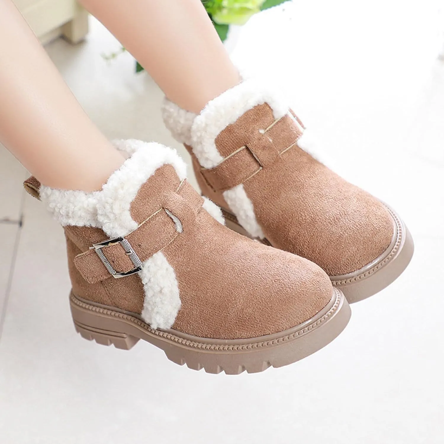 Boots for Girls Snow Boots Kids Winter Slip on Comfort Warm Puffy Faux Fur Lined Ankle Shoes for Little/Big Kid