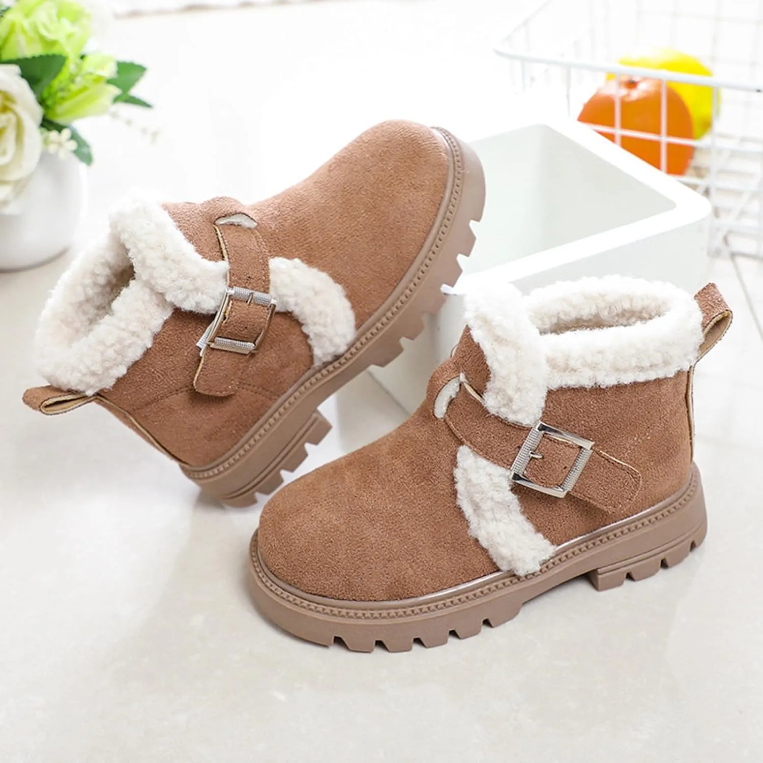 Boots for Girls Snow Boots Kids Winter Slip on Comfort Warm Puffy Faux Fur Lined Ankle Shoes for Little/Big Kid