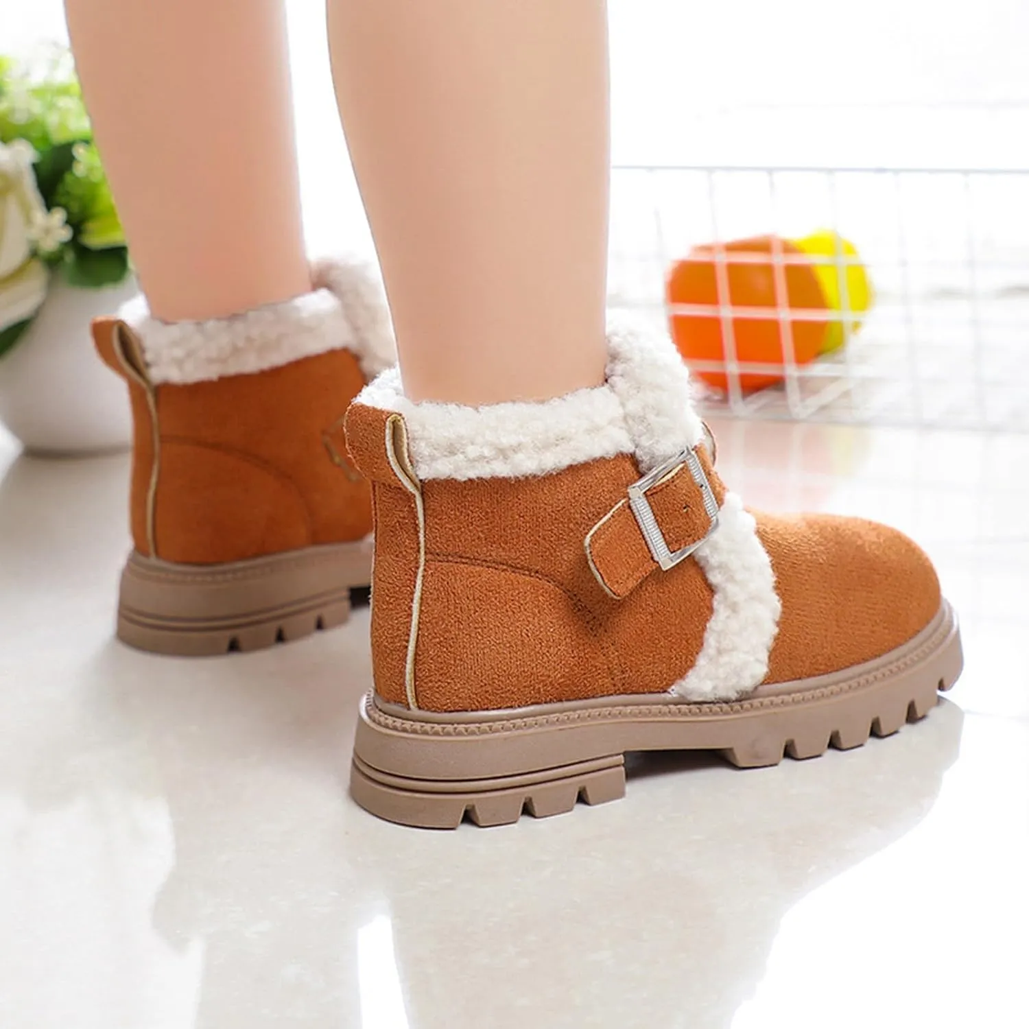 Boots for Girls Snow Boots Kids Winter Slip on Comfort Warm Puffy Faux Fur Lined Ankle Shoes for Little/Big Kid