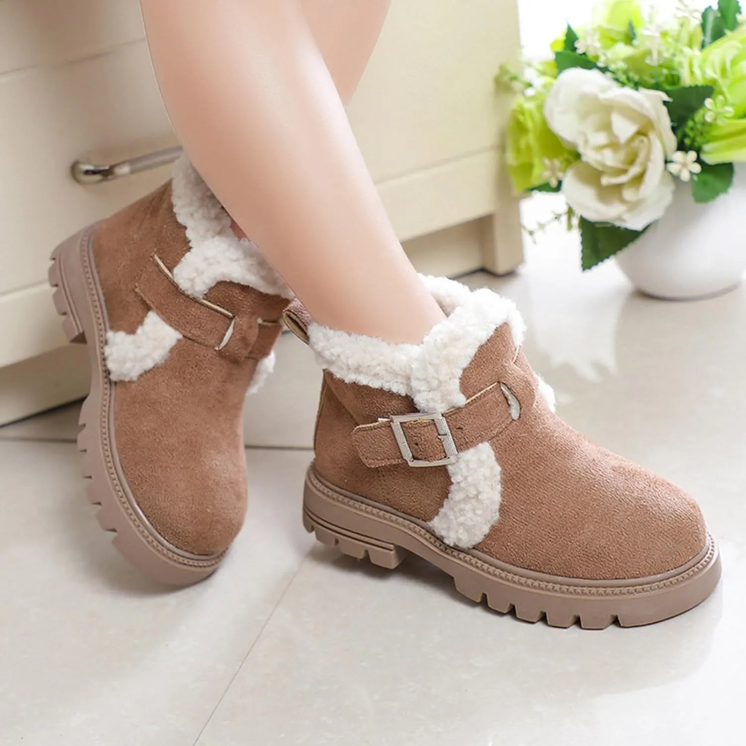 Boots for Girls Snow Boots Kids Winter Slip on Comfort Warm Puffy Faux Fur Lined Ankle Shoes for Little/Big Kid