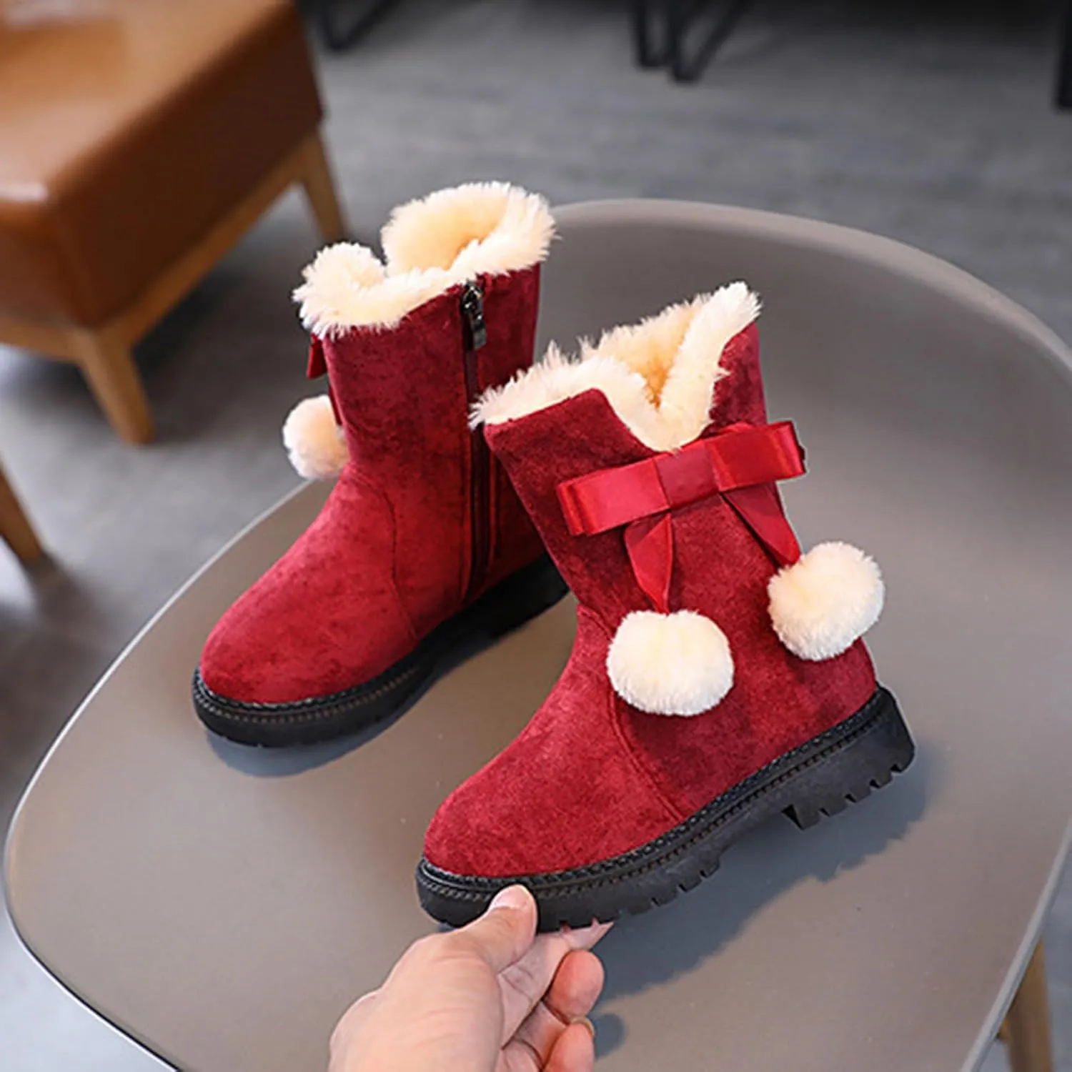 Boots for Girls Winter Low Heels Snow Boots Tassel Sequin Mid Calf Little Kids Big Kids Cowgirl Boots Riding Shoes