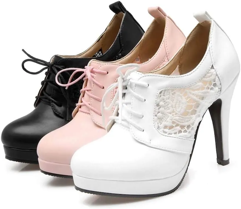 Bubumei Women Lace Up Stiletto High Heel Pumps Platform Sexy Closed Toe Court Shoes