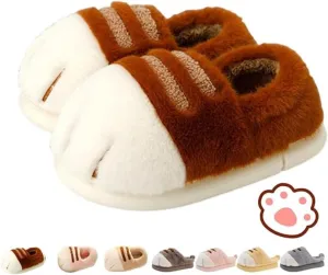 Cat Paw Slippers, Cat Slippers for Women 3D Cat Paw Cartoon Slipper Warm Fluffy Furry Winter Indoor Outdoor Slides