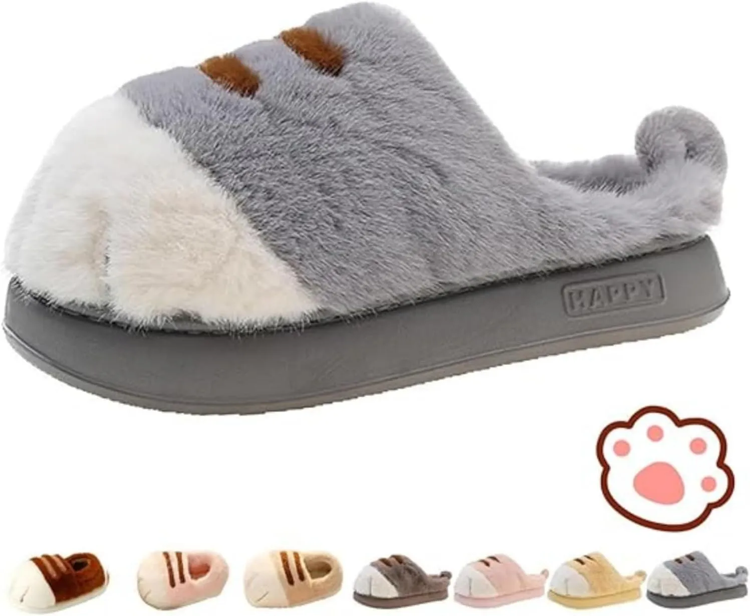 Cat Paw Slippers, Cat Slippers for Women 3D Cat Paw Cartoon Slipper Warm Fluffy Furry Winter Indoor Outdoor Slides