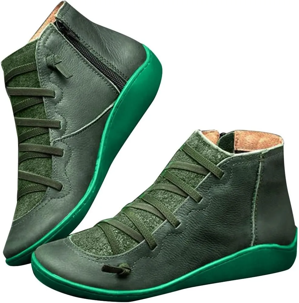 Cathalem Ankle Boots for Women, Boots for Women Orthopedic Ankle Boots Arch Support Leather Comfortable Side Zip Booties