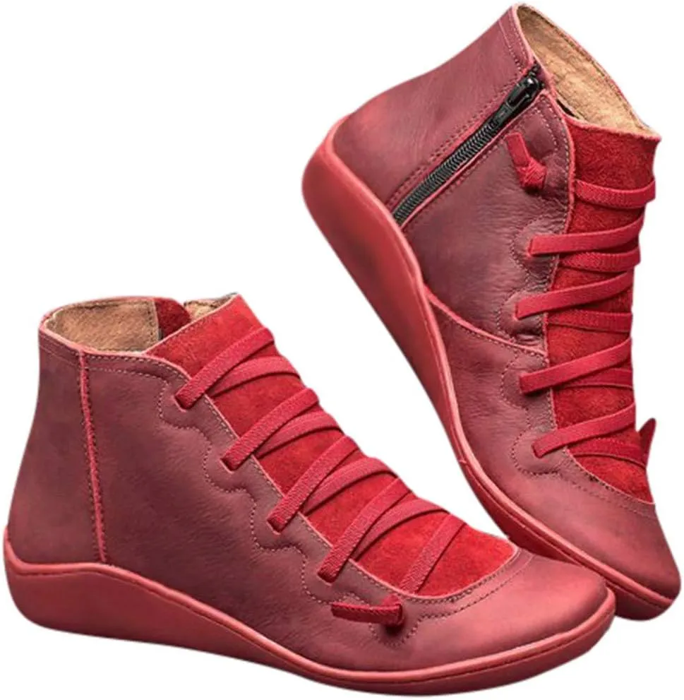 Cathalem Ankle Boots for Women, Boots for Women Orthopedic Ankle Boots Arch Support Leather Comfortable Side Zip Booties
