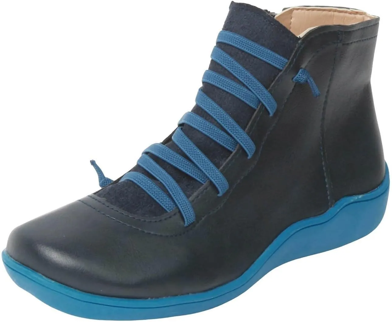 Cathalem Ankle Boots for Women Fall Arch Support Booties Side Zip-up Vintage Leather Damping Shoes Flat Heel Booties