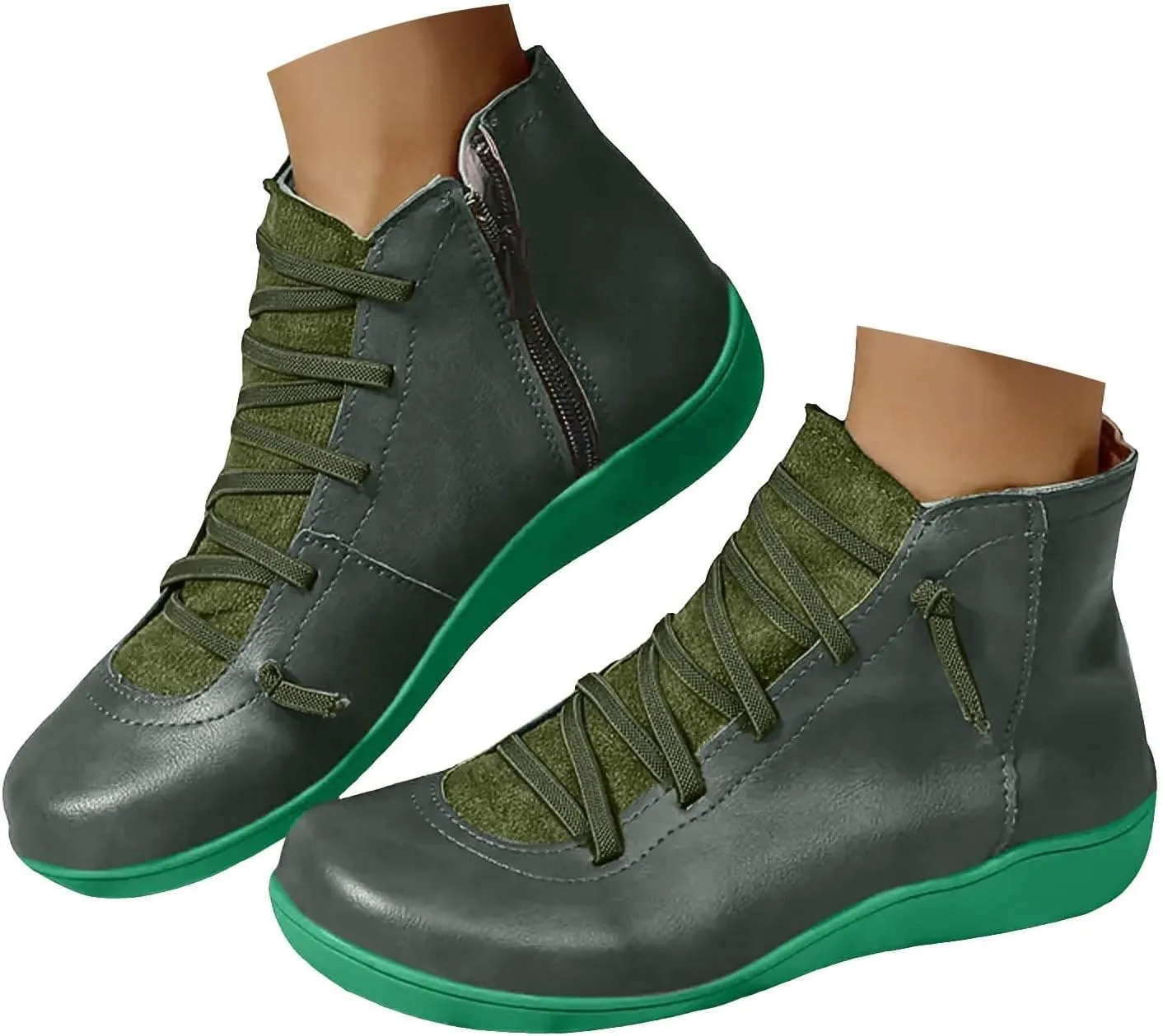 Cathalem Ankle Boots for Women Premium Orthopedic Boots Arch Support Leather Comfortable Side Zip Wedge Booties