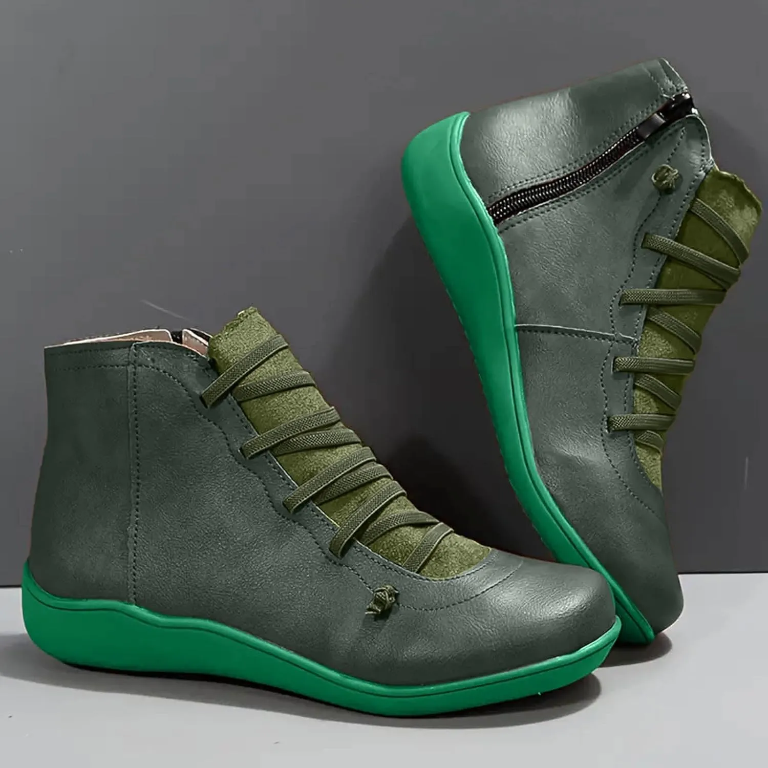 Cathalem Ankle Boots for Women Premium Orthopedic Boots Arch Support Leather Comfortable Side Zip Wedge Booties