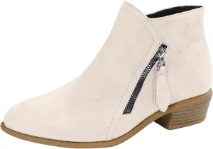 Cathalem Ankle Boots for Women Vintage Slip on Round Toe Side Zipper Chunky Block Mid Heel Booties Outdoor Ladies Shoes