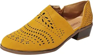 Cathalem Booties for Women Casual Slip On Loafers Pointed Toe Chunky Block Low Heel Shoes Cut out Office Dress Casual Booties