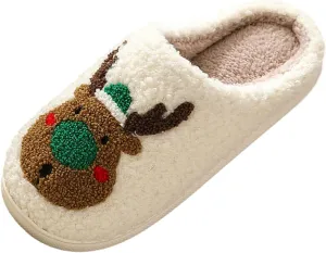 Cathalem Christmas Slippers for Women Men Memory Foam Slippers for Women Warm House Slippers for Woman Cozy Fuzzy Bedroom Home Shoes for Indoor