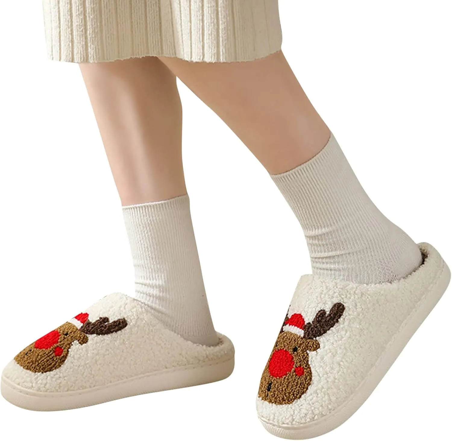 Cathalem Christmas Slippers for Women Men Memory Foam Slippers for Women Warm House Slippers for Woman Cozy Fuzzy Bedroom Home Shoes for Indoor