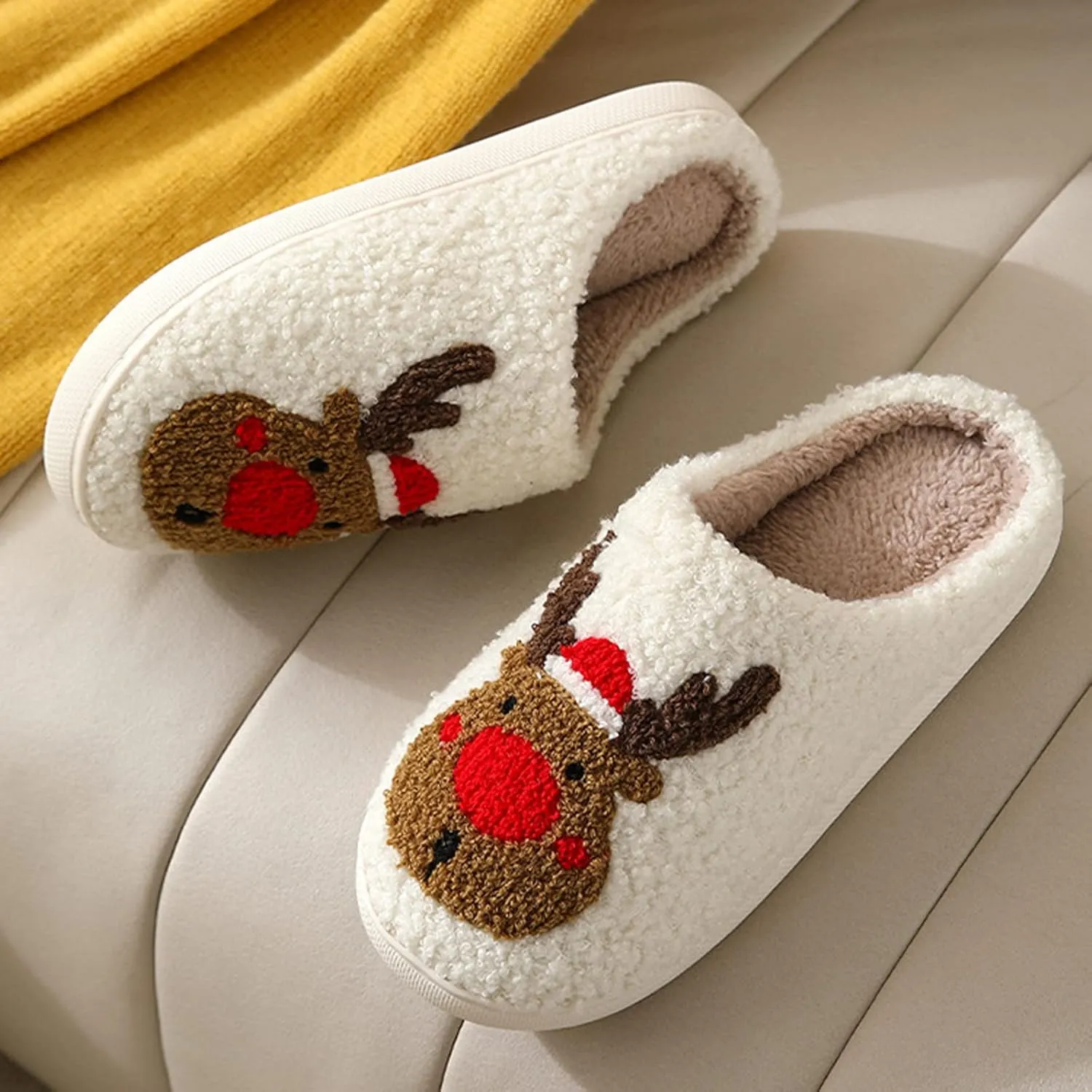 Cathalem Christmas Slippers for Women Men Memory Foam Slippers for Women Warm House Slippers for Woman Cozy Fuzzy Bedroom Home Shoes for Indoor