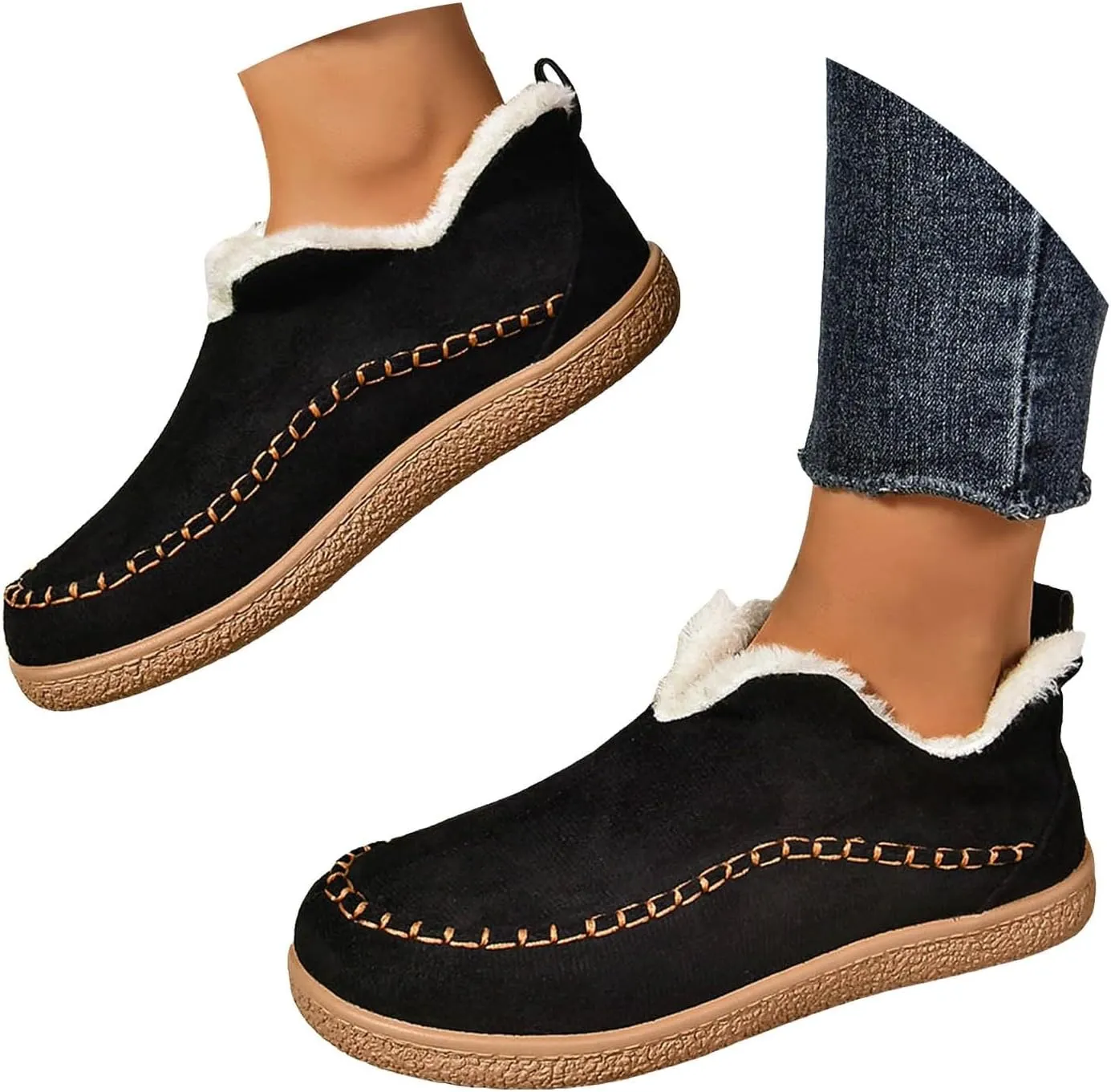 Cathalem Snow Boots for Women Winter Warm Booties Fur Lined Anti-Slip Ankle Boots Outdoor Slip On Booties Comfortable Warm Shoes