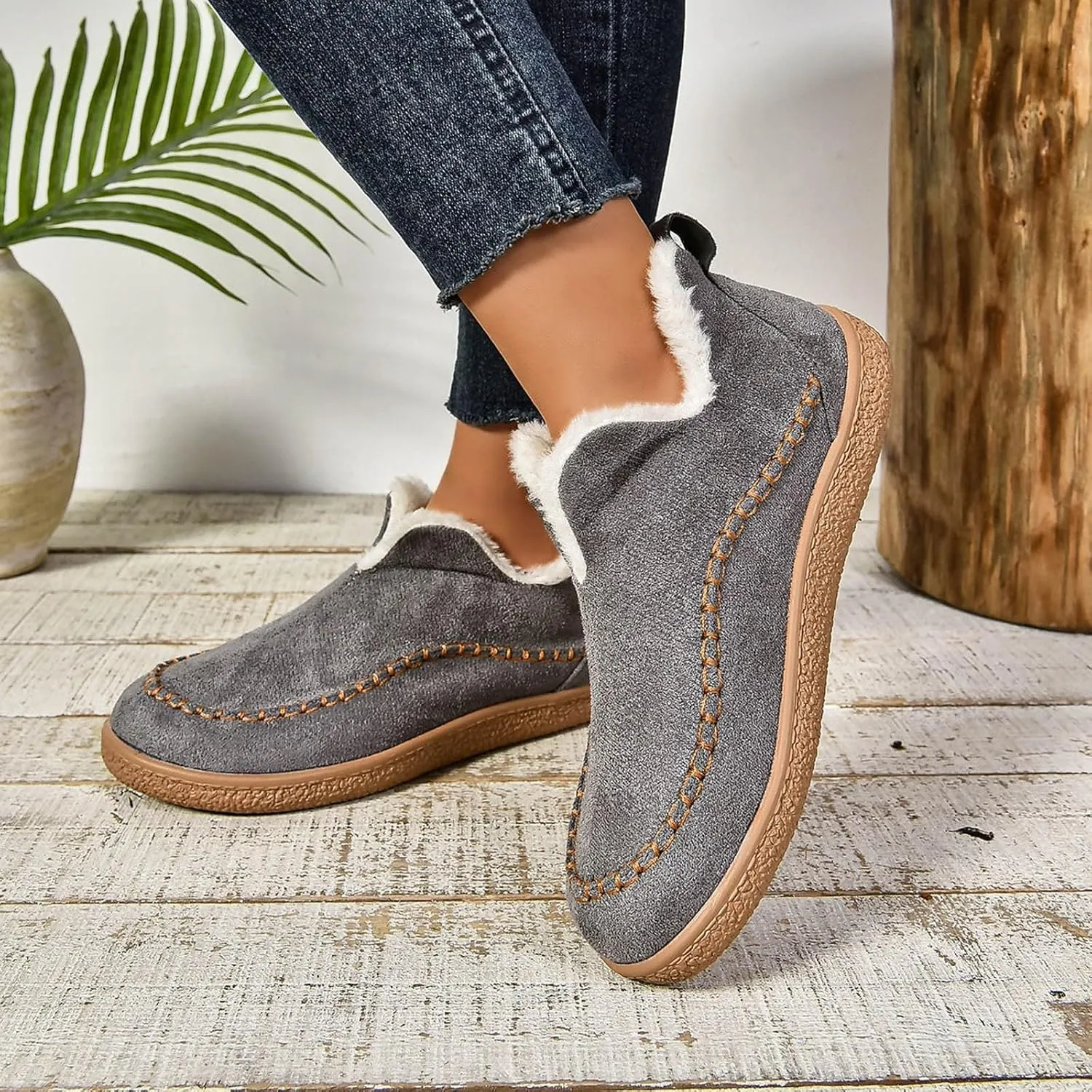 Cathalem Snow Boots for Women Winter Warm Booties Fur Lined Anti-Slip Ankle Boots Outdoor Slip On Booties Comfortable Warm Shoes