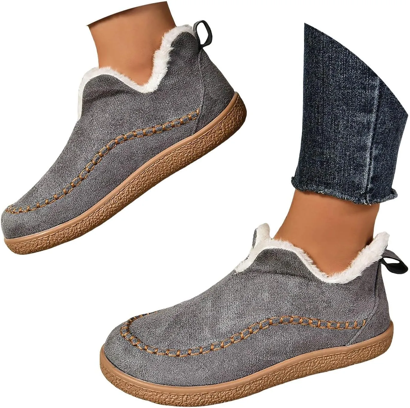 Cathalem Snow Boots for Women Winter Warm Booties Fur Lined Anti-Slip Ankle Boots Outdoor Slip On Booties Comfortable Warm Shoes