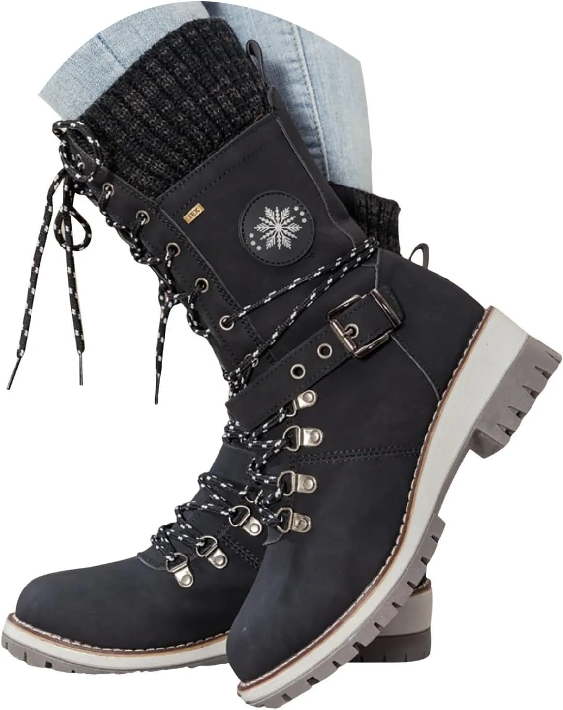 Cathalem Waterproof Winter Snow Boots for Women Insulated-Warm Fur-Lined Booties Lightweight Comfortable Casual Boots Cushion Outdoor Walking Boots Slip-Resistant Anti-Slip Leather Boots