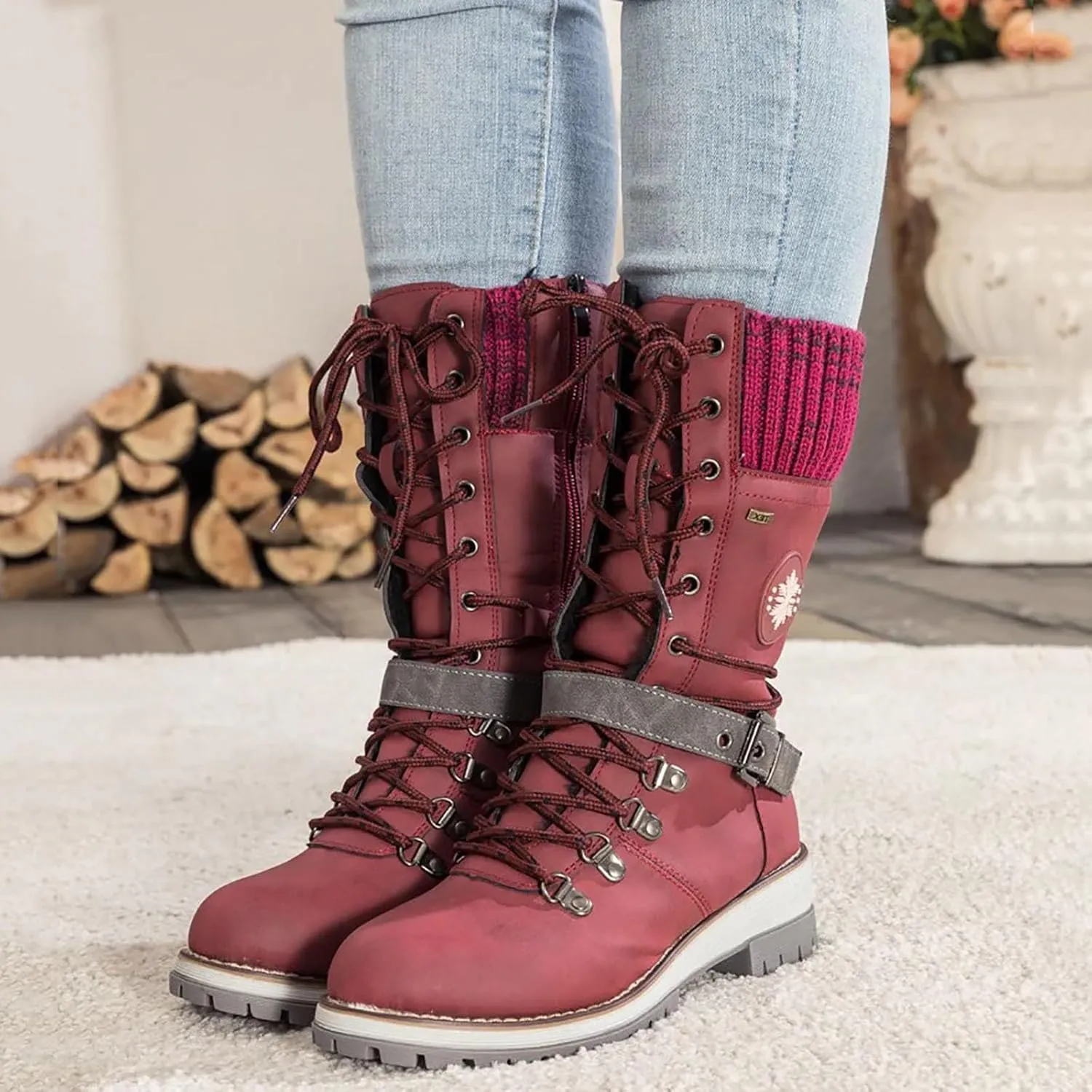 Cathalem Waterproof Winter Snow Boots for Women Insulated-Warm Fur-Lined Booties Lightweight Comfortable Casual Boots Cushion Outdoor Walking Boots Slip-Resistant Anti-Slip Leather Boots