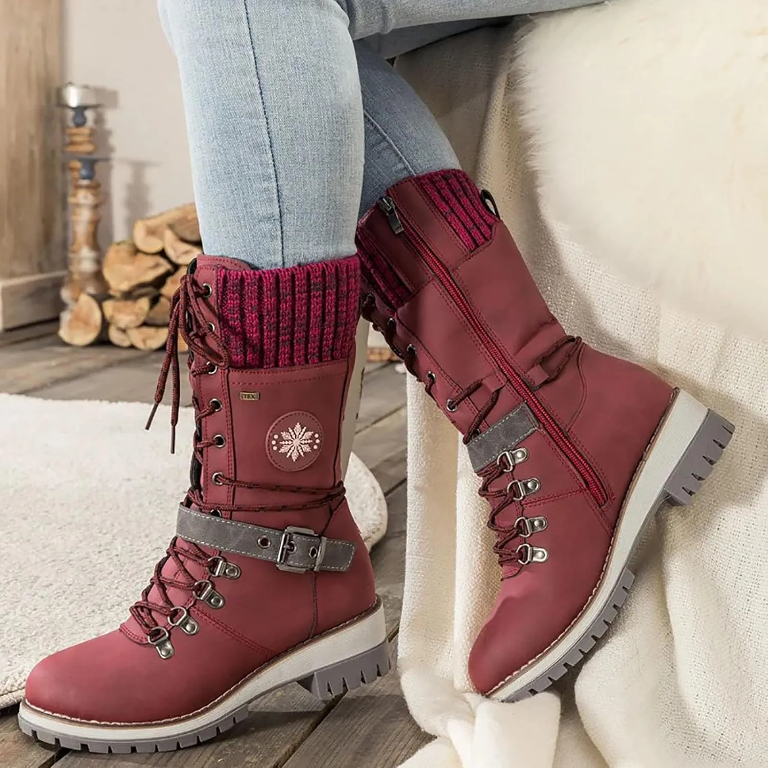 Cathalem Waterproof Winter Snow Boots for Women Insulated-Warm Fur-Lined Booties Lightweight Comfortable Casual Boots Cushion Outdoor Walking Boots Slip-Resistant Anti-Slip Leather Boots
