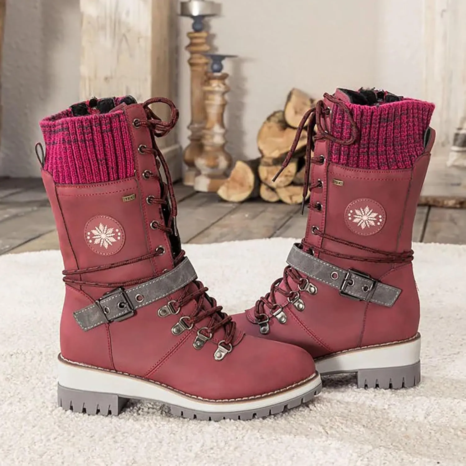 Cathalem Waterproof Winter Snow Boots for Women Insulated-Warm Fur-Lined Booties Lightweight Comfortable Casual Boots Cushion Outdoor Walking Boots Slip-Resistant Anti-Slip Leather Boots