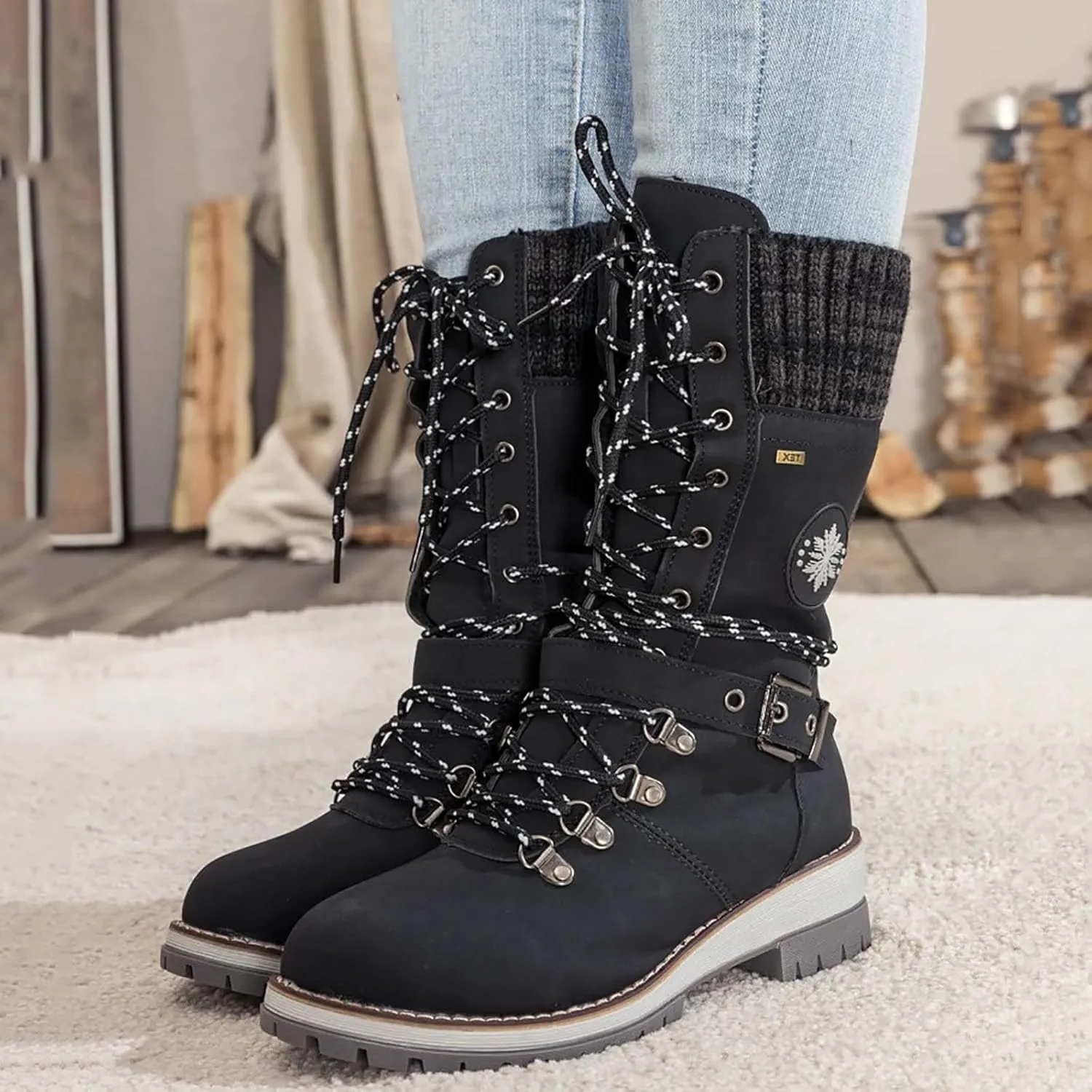 Cathalem Waterproof Winter Snow Boots for Women Insulated-Warm Fur-Lined Booties Lightweight Comfortable Casual Boots Cushion Outdoor Walking Boots Slip-Resistant Anti-Slip Leather Boots