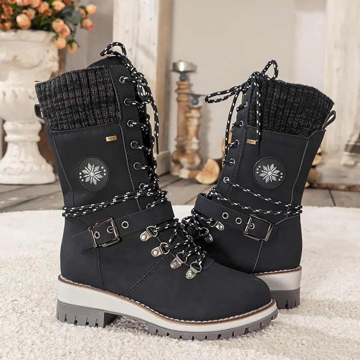 Cathalem Waterproof Winter Snow Boots for Women Insulated-Warm Fur-Lined Booties Lightweight Comfortable Casual Boots Cushion Outdoor Walking Boots Slip-Resistant Anti-Slip Leather Boots
