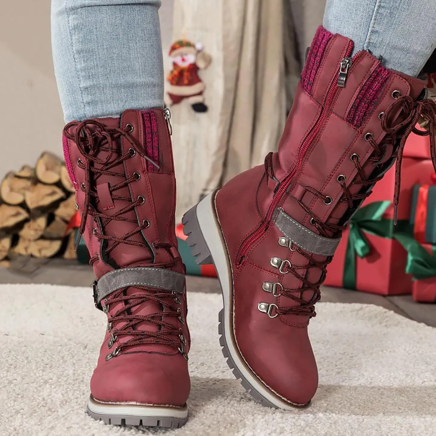 Cathalem Waterproof Winter Snow Boots for Women Insulated-Warm Fur-Lined Booties Lightweight Comfortable Casual Boots Cushion Outdoor Walking Boots Slip-Resistant Anti-Slip Leather Boots