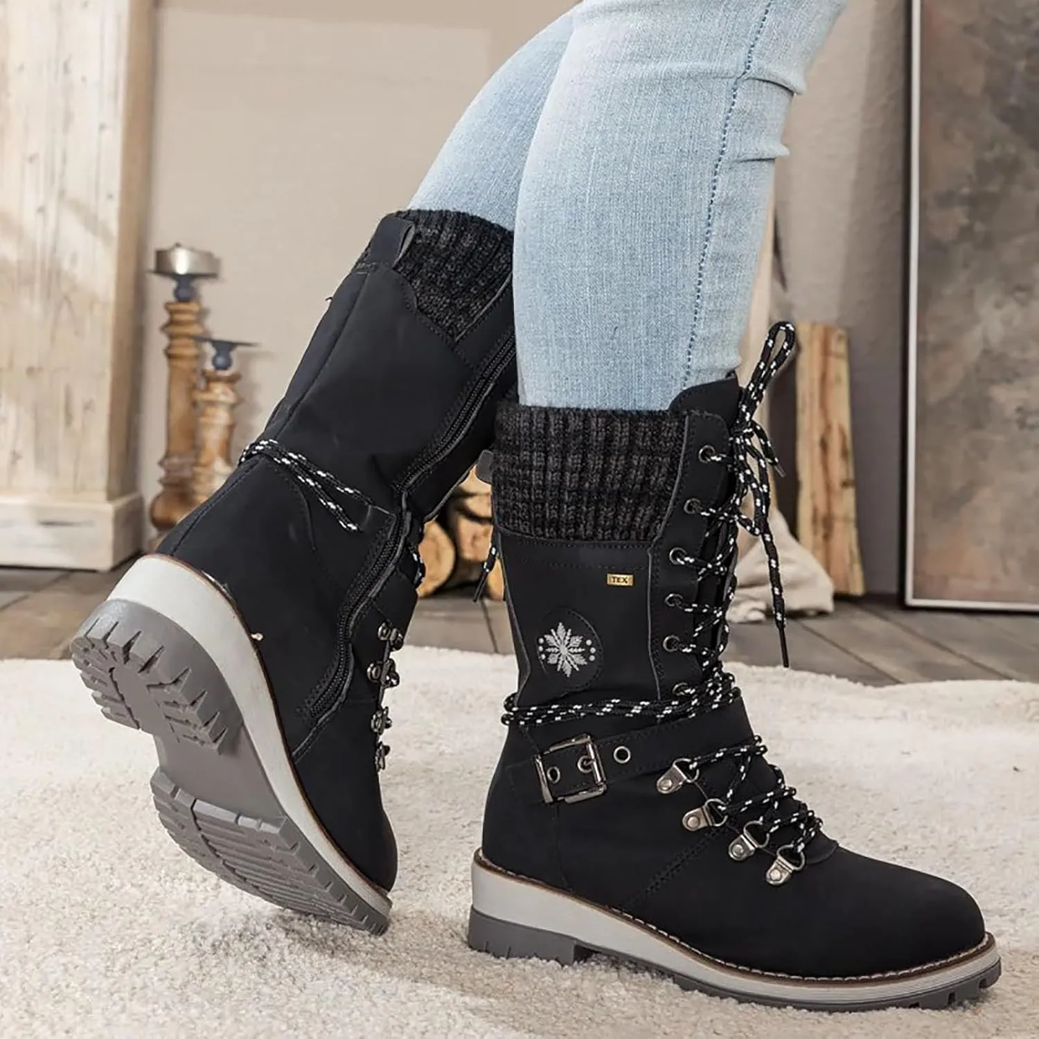 Cathalem Waterproof Winter Snow Boots for Women Insulated-Warm Fur-Lined Booties Lightweight Comfortable Casual Boots Cushion Outdoor Walking Boots Slip-Resistant Anti-Slip Leather Boots