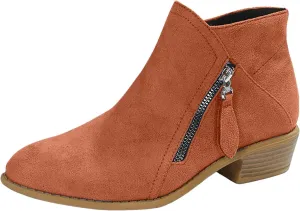 Cathalem Womens Ankle Boots, Womens Boots Fall 2024 Ankle Booties Vintage Slip on Round Toe Side Zipper Chunky Block Booties