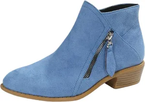 Cathalem Womens Ankle Boots, Womens Boots Fall 2024 Ankle Booties Vintage Slip on Round Toe Side Zipper Chunky Block Booties