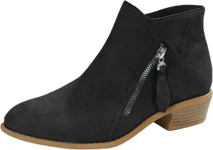 Cathalem Womens Ankle Boots, Womens Boots Fall 2024 Ankle Booties Vintage Slip on Round Toe Side Zipper Chunky Block Booties