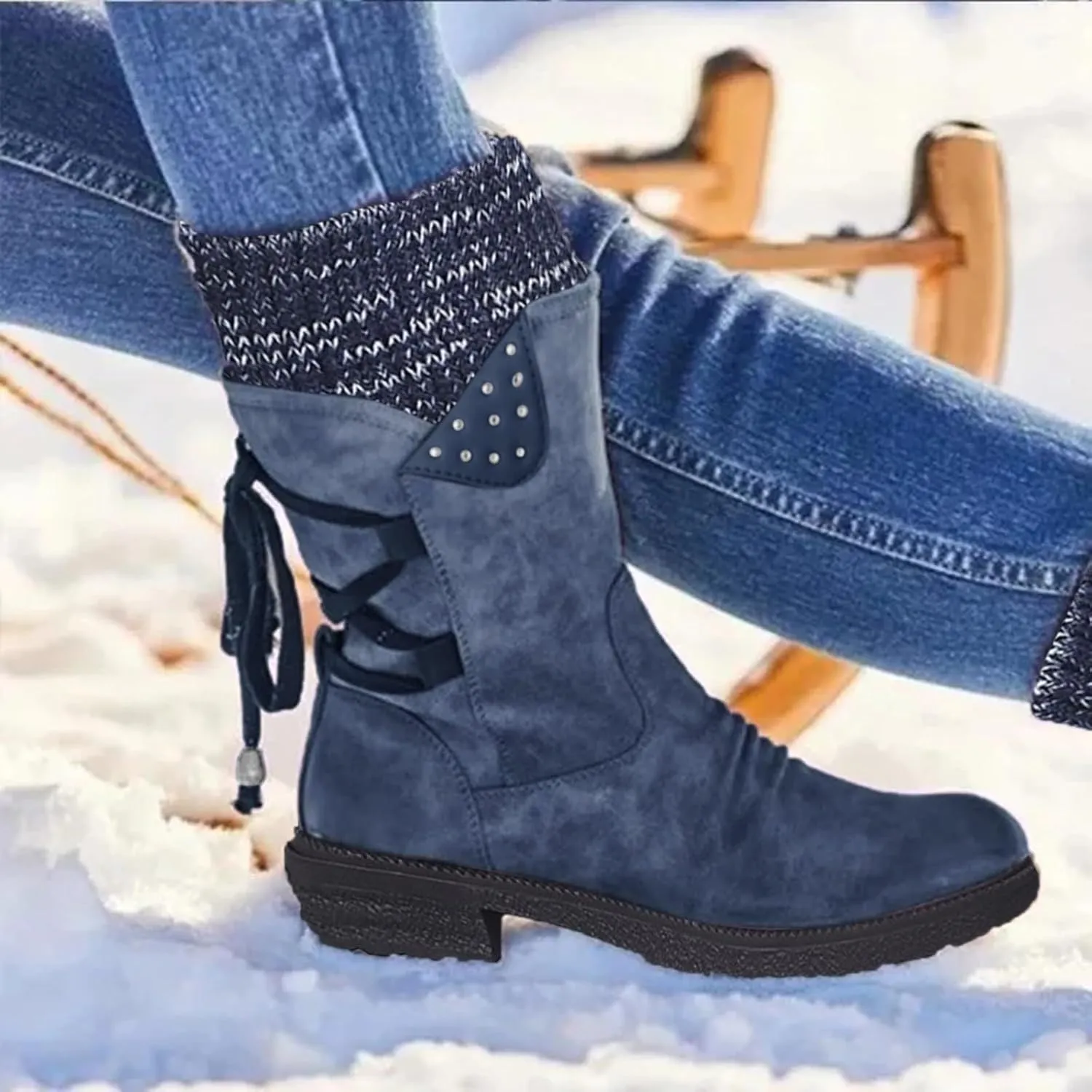 Cathalem Women's Snow Winter Boots Mid Calf Warm Faux Fur Lined Lace Up Anti-slip Outdoor Boots Women's Snow Boots
